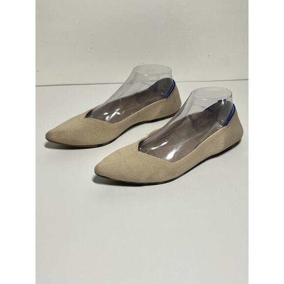 Rothy’s Shoes - Pointed Toe Women's Flats in Beige with Subtle Blue Trim